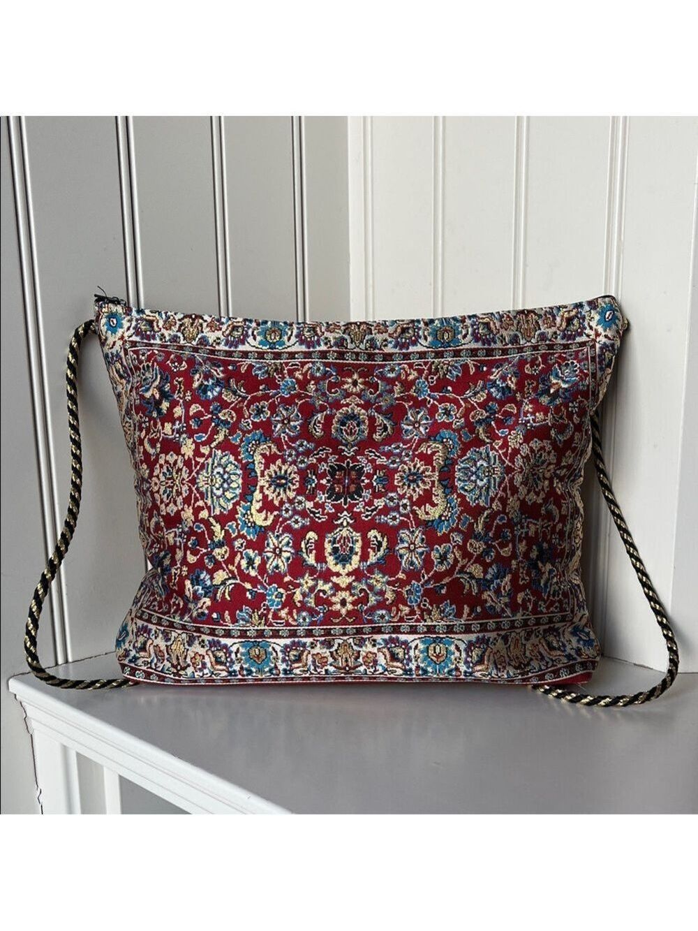 Handmade Persian-style Textured Red Gold Cross Body/Shoulder Bag with Rope Strap